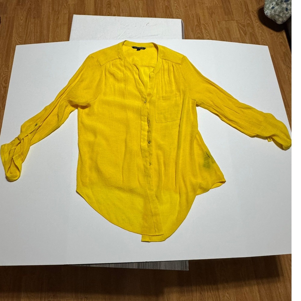 Zac & Rachel Mustard Yellow Roll Tab Sleeve Split Back Blouse XL